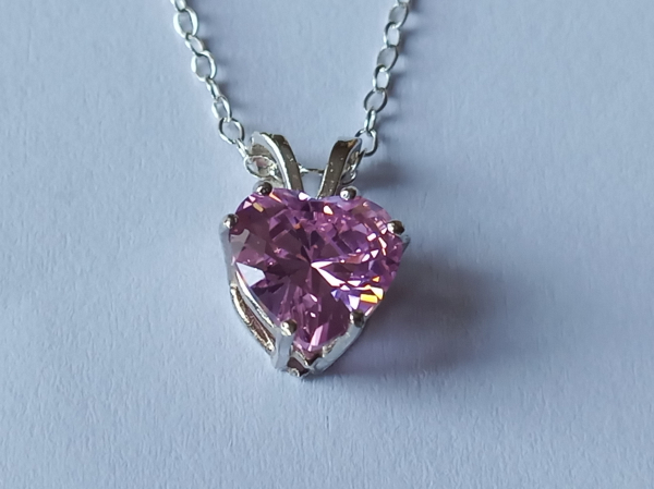 silver chain with 10 mm pink zirconia heart pendant-anchor chain 45 cm